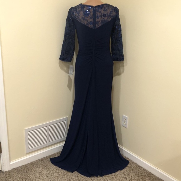 NWT Alex Evenings Formal Maxi Dress Size 6 Navy Blue Knotted Embroidered Gown - Picture 8 of 15